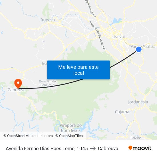 Avenida Fernão Dias Paes Leme, 1045 to Cabreúva map