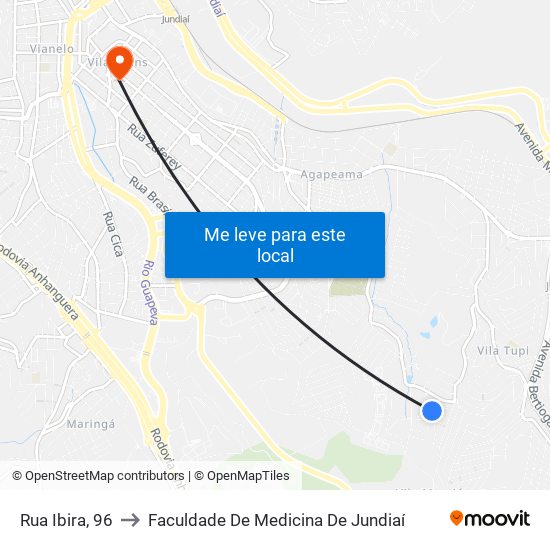 Rua Ibira, 96 to Faculdade De Medicina De Jundiaí map