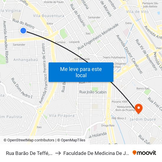 Rua Barão De Teffé, 127 to Faculdade De Medicina De Jundiaí map