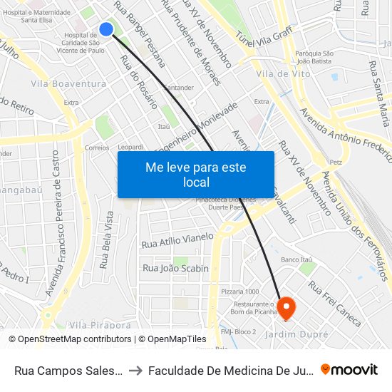 Rua Campos Sales, 75 to Faculdade De Medicina De Jundiaí map