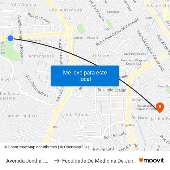 Avenida Jundiaí, 925 to Faculdade De Medicina De Jundiaí map