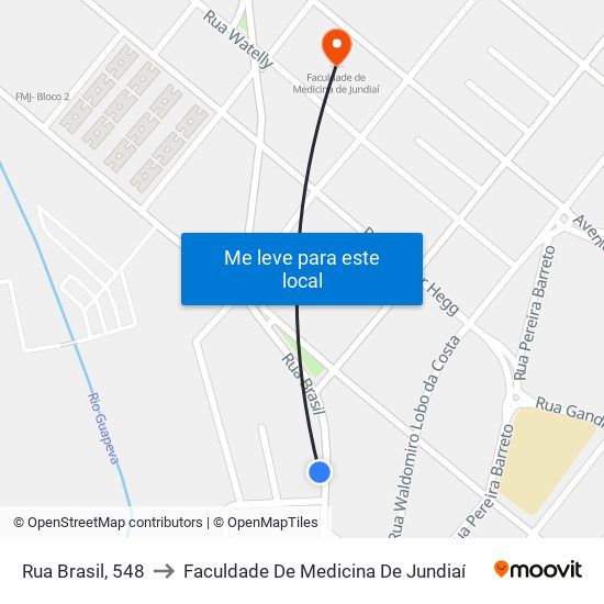 Rua Brasil, 548 to Faculdade De Medicina De Jundiaí map