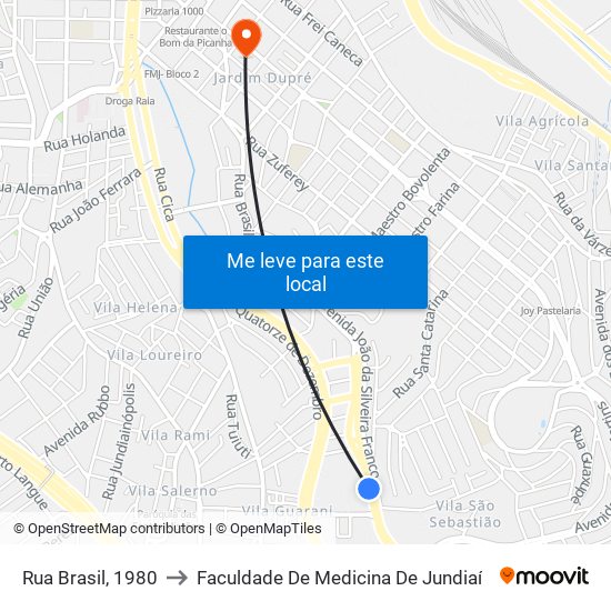 Rua Brasil, 1980 to Faculdade De Medicina De Jundiaí map