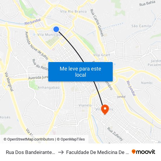 Rua Dos Bandeirantes, 549 to Faculdade De Medicina De Jundiaí map