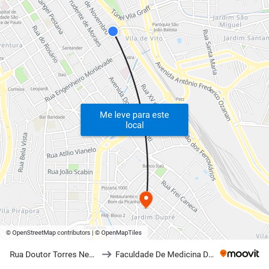 Rua Doutor Torres Neves, 166 to Faculdade De Medicina De Jundiaí map