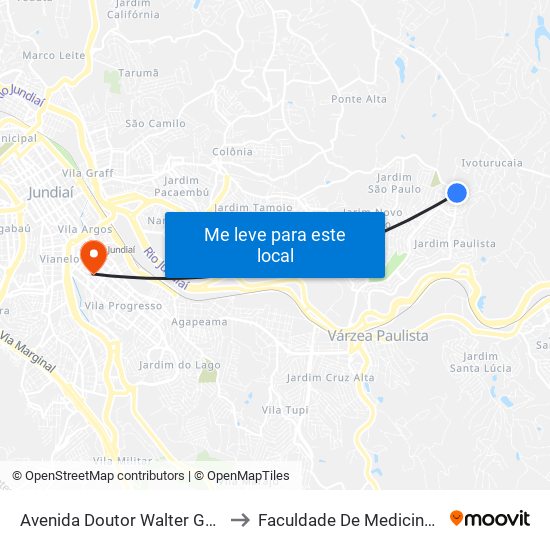 Avenida Doutor Walter Gossner, 6025 to Faculdade De Medicina De Jundiaí map