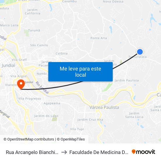 Rua Arcangelo Bianchini, 1100 to Faculdade De Medicina De Jundiaí map