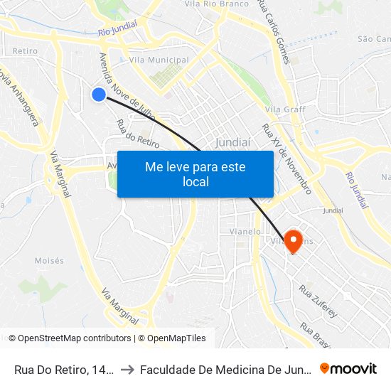 Rua Do Retiro, 1498 to Faculdade De Medicina De Jundiaí map