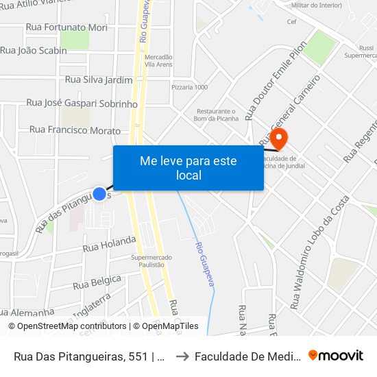 Rua Das Pitangueiras, 551 | Hospital Pitangueiras to Faculdade De Medicina De Jundiaí map