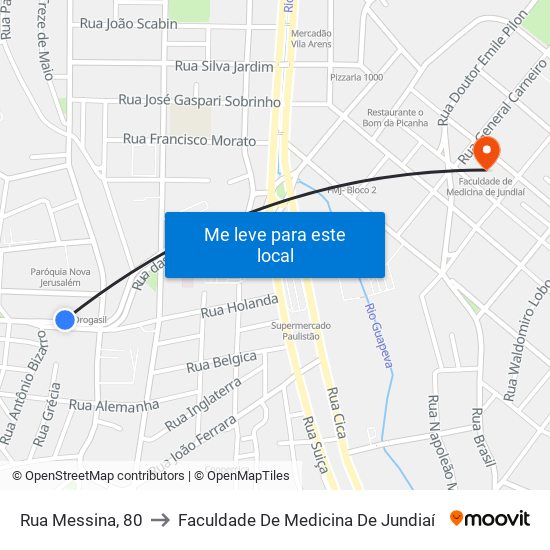 Rua Messina, 80 to Faculdade De Medicina De Jundiaí map