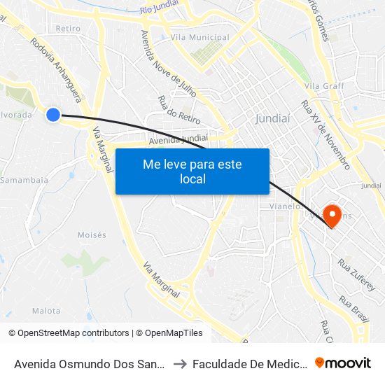 Avenida Osmundo Dos Santos Pellegrini, 306 to Faculdade De Medicina De Jundiaí map