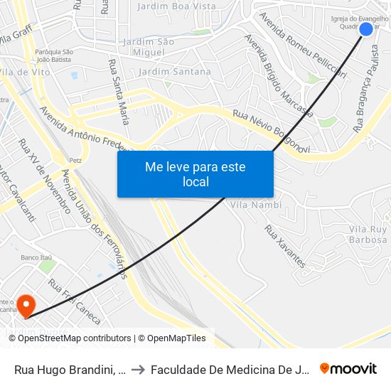 Rua Hugo Brandini, 171 to Faculdade De Medicina De Jundiaí map