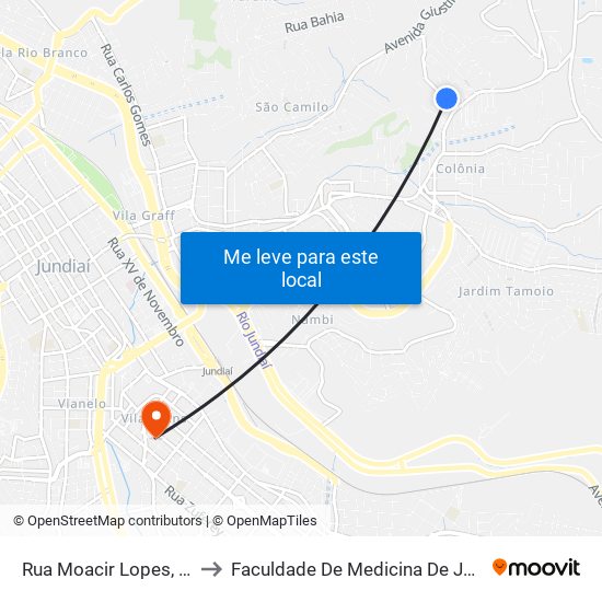 Rua Moacir Lopes, 116 to Faculdade De Medicina De Jundiaí map