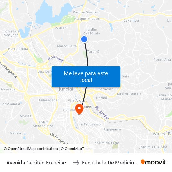 Avenida Capitão Francisco Copelli, 612 to Faculdade De Medicina De Jundiaí map