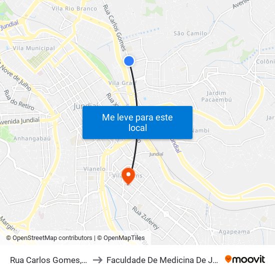Rua Carlos Gomes, 577 to Faculdade De Medicina De Jundiaí map