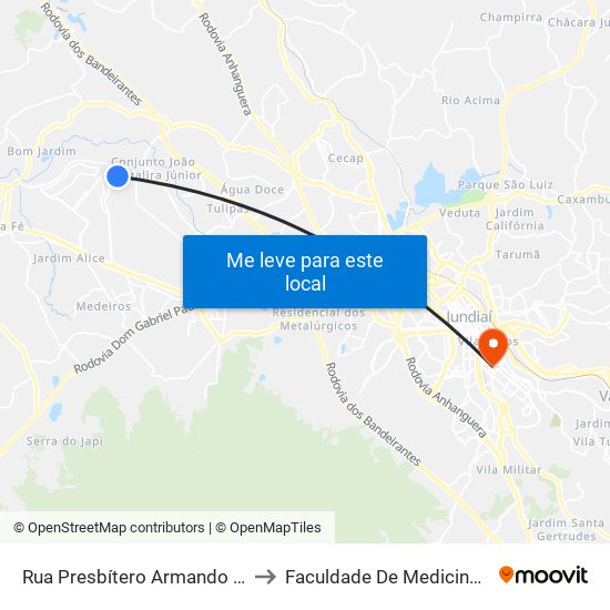 Rua Presbítero Armando Pereira, 271 to Faculdade De Medicina De Jundiaí map