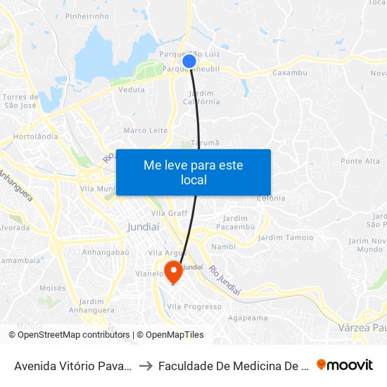 Avenida Vitório Pavan, 150 to Faculdade De Medicina De Jundiaí map