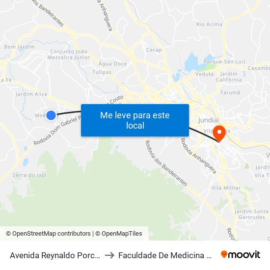 Avenida Reynaldo Porcari, 1425 to Faculdade De Medicina De Jundiaí map