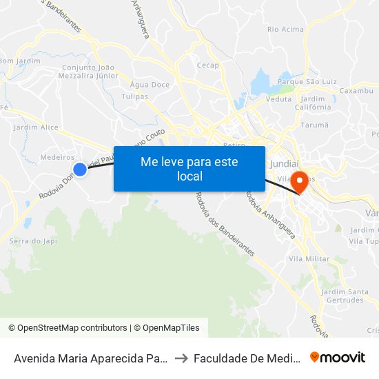 Avenida Maria Aparecida Pansarim Porcari, 256 to Faculdade De Medicina De Jundiaí map