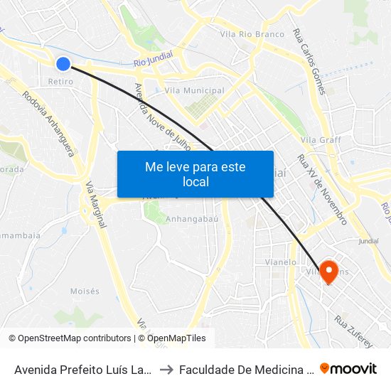 Avenida Prefeito Luís Latorre, 4875 to Faculdade De Medicina De Jundiaí map