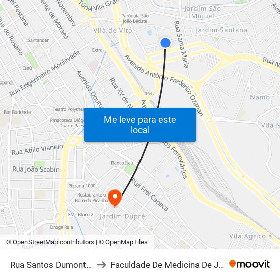 Rua Santos Dumont, 210 to Faculdade De Medicina De Jundiaí map