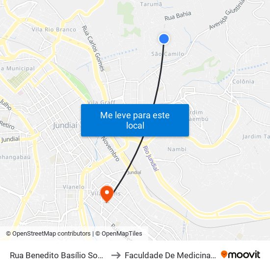 Rua Benedito Basílio Souza Filho, 62 to Faculdade De Medicina De Jundiaí map