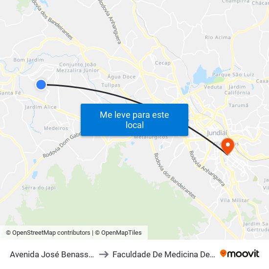 Avenida José Benassi, 1868 to Faculdade De Medicina De Jundiaí map