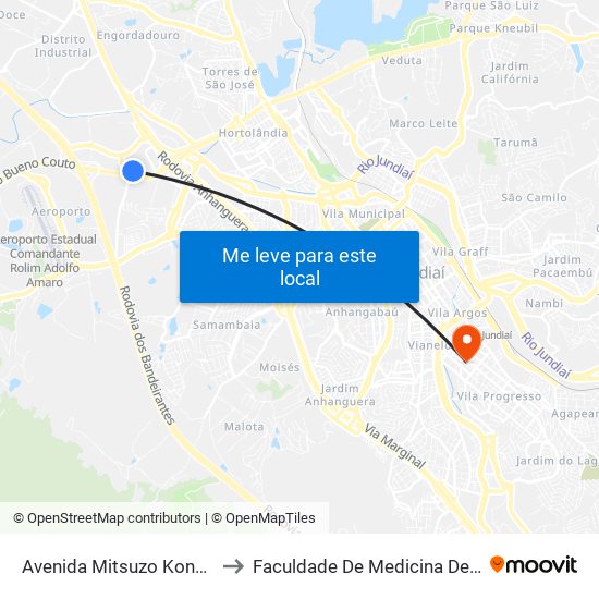 Avenida Mitsuzo Kondo, 100 to Faculdade De Medicina De Jundiaí map