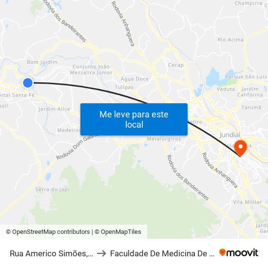 Rua Americo Simões, 1280 to Faculdade De Medicina De Jundiaí map