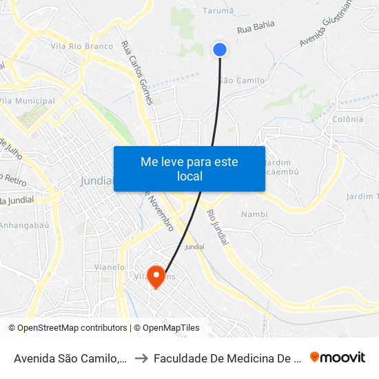 Avenida São Camilo, 1010 to Faculdade De Medicina De Jundiaí map