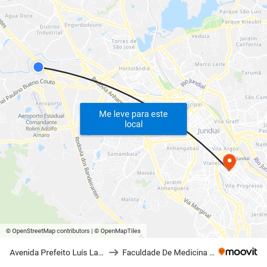 Avenida Prefeito Luís Latorre, 9450 to Faculdade De Medicina De Jundiaí map