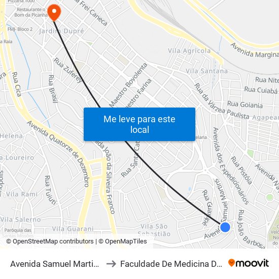 Avenida Samuel Martins, 2065 to Faculdade De Medicina De Jundiaí map