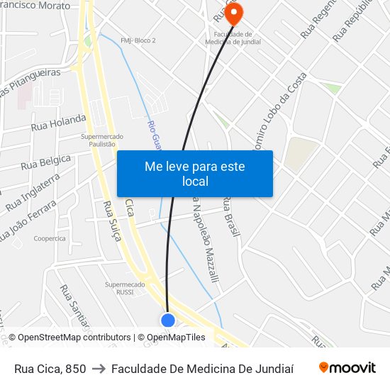 Rua Cica, 850 to Faculdade De Medicina De Jundiaí map