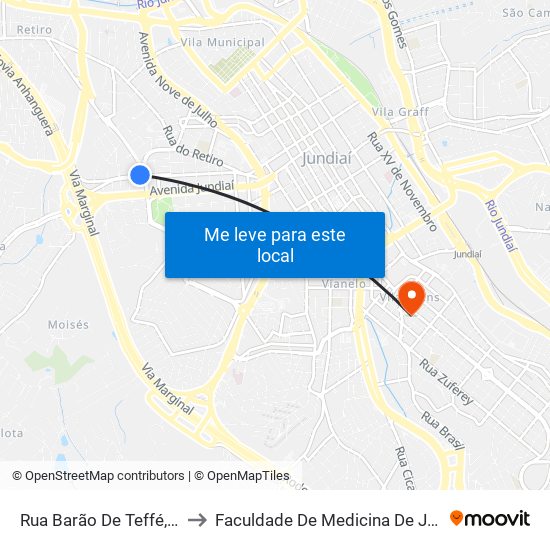 Rua Barão De Teffé, 834 to Faculdade De Medicina De Jundiaí map