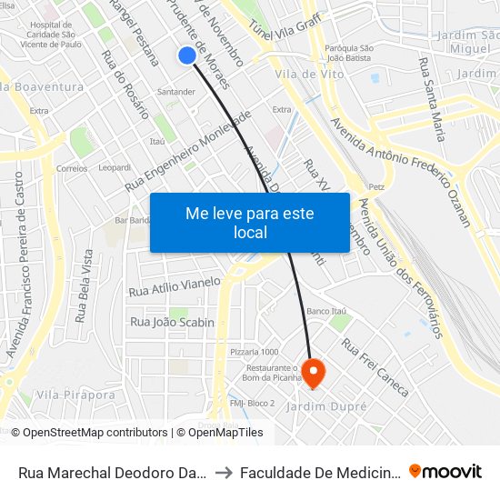 Rua Marechal Deodoro Da Fonseca, 204 to Faculdade De Medicina De Jundiaí map