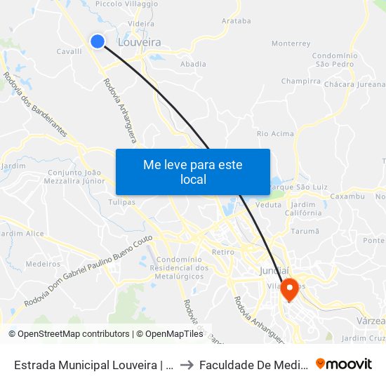 Estrada Municipal Louveira | Bairro Antônio, 1831 to Faculdade De Medicina De Jundiaí map