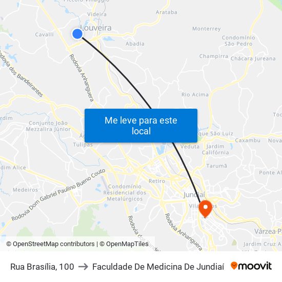 Rua Brasília, 100 to Faculdade De Medicina De Jundiaí map