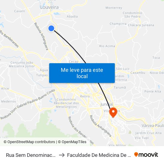 Rua Sem Denominacao, 64 to Faculdade De Medicina De Jundiaí map