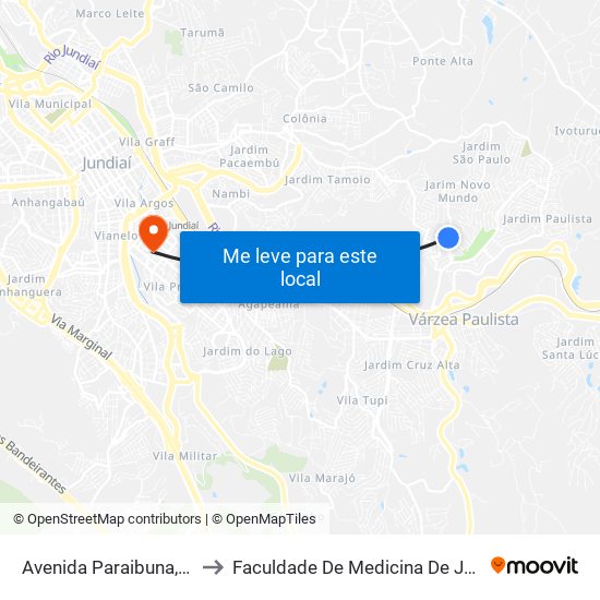 Avenida Paraibuna, 375 to Faculdade De Medicina De Jundiaí map