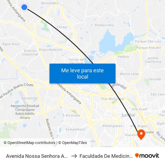 Avenida Nossa Senhora Auxiliadora, 811 to Faculdade De Medicina De Jundiaí map