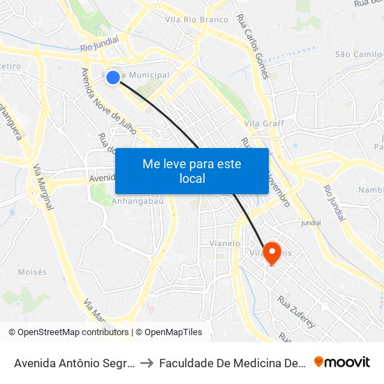 Avenida Antônio Segre, 501 to Faculdade De Medicina De Jundiaí map