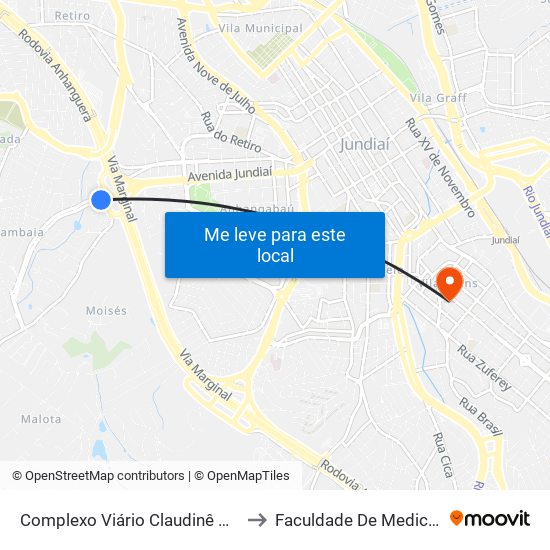 Complexo Viário Claudinê Barranqueiros B/C to Faculdade De Medicina De Jundiaí map