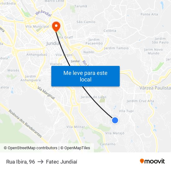 Rua Ibira, 96 to Fatec Jundiaí map