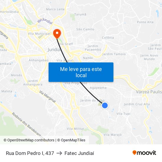 Rua Dom Pedro I, 437 to Fatec Jundiaí map