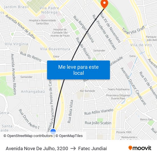 Avenida Nove De Julho, 3200 to Fatec Jundiaí map