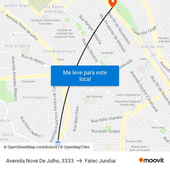 Avenida Nove De Julho, 3333 to Fatec Jundiaí map