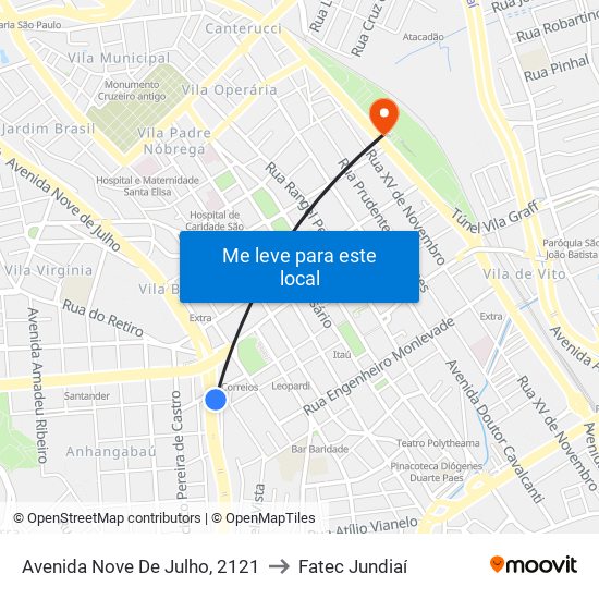 Avenida Nove De Julho, 2121 to Fatec Jundiaí map