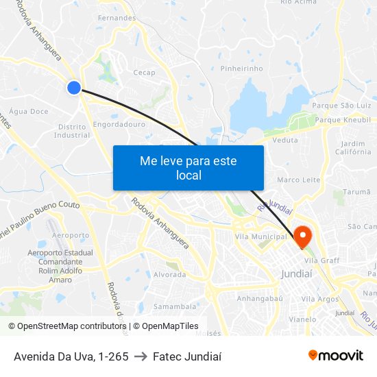 Avenida Da Uva, 1-265 to Fatec Jundiaí map
