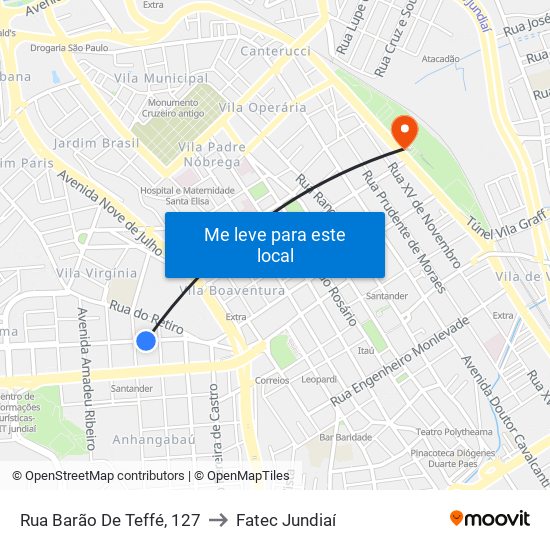 Rua Barão De Teffé, 127 to Fatec Jundiaí map
