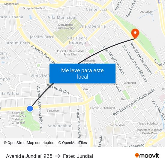 Avenida Jundiaí, 925 to Fatec Jundiaí map